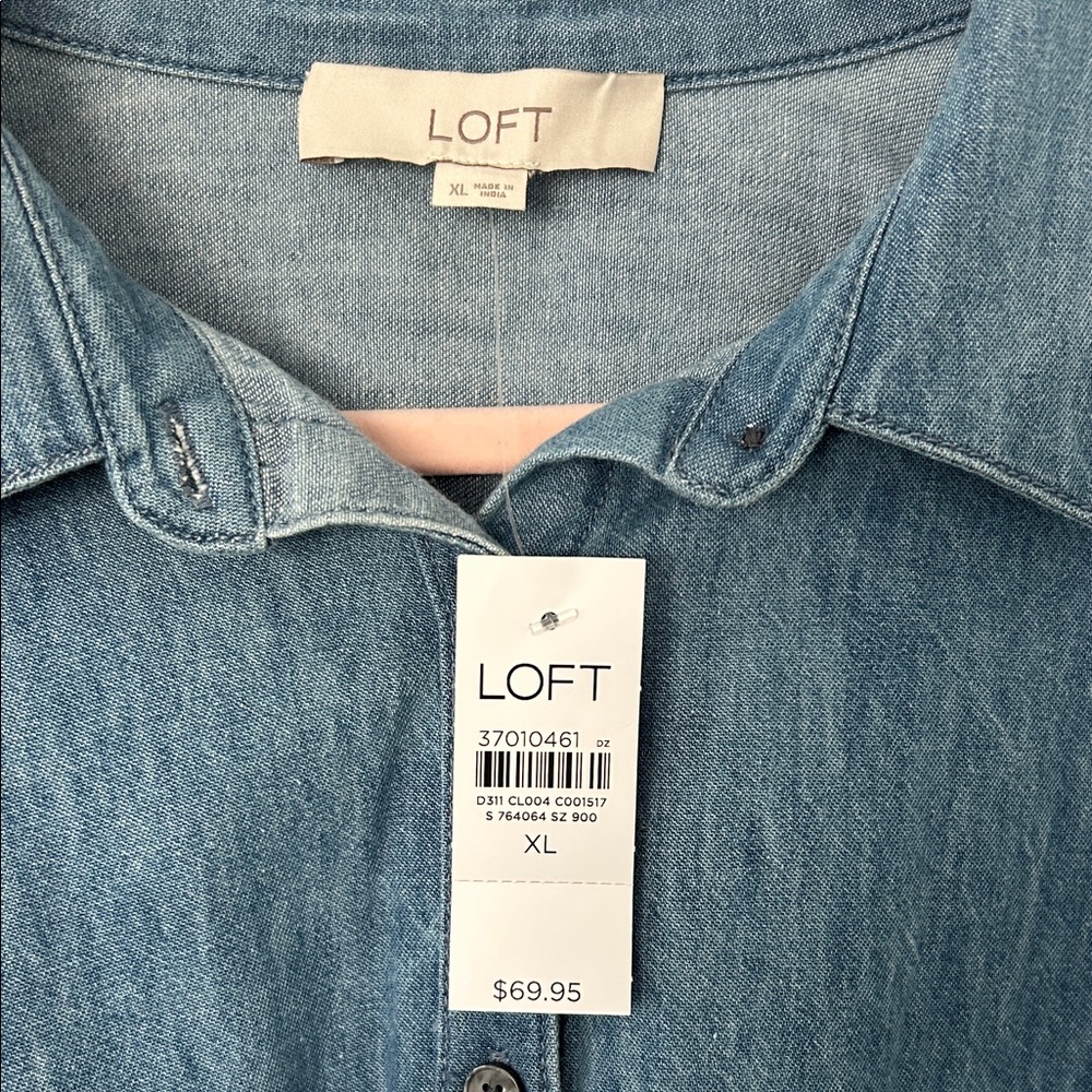 LOFT Chambray Oversized Button-Up Pocket Shirt, NWT - Picture 7 of 9